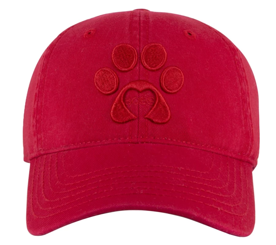 SKECHERS Women's Red Paw Print Twill Washed Hat - Casual Vintage Baseball Cap