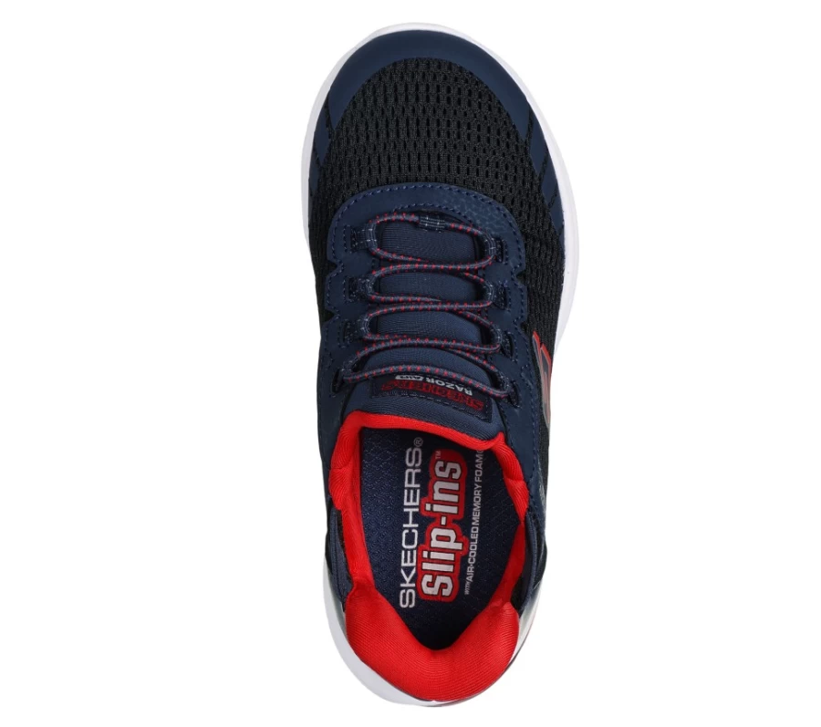 SKECHERS Kids Slip-On Sneakers - Razor Air Hyper Brisk in Black & Navy | Lightweight Comfortable Shoes for Boys & Girls