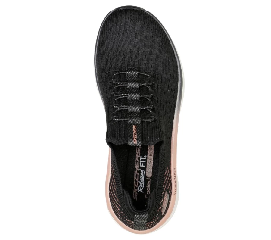 "SKECHERS Women's D'Lux Walker Relaxed Fit Sneakers in Black & Rose Gold - Comfortable Light-Up Shoes"