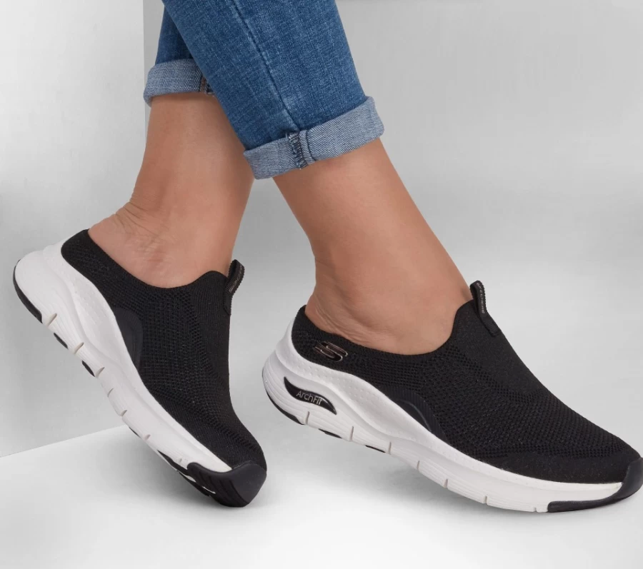 SKECHERS Arch Fit Women's Walking Shoes - Black & Rose Gold Comfort Sneakers for Cool Support