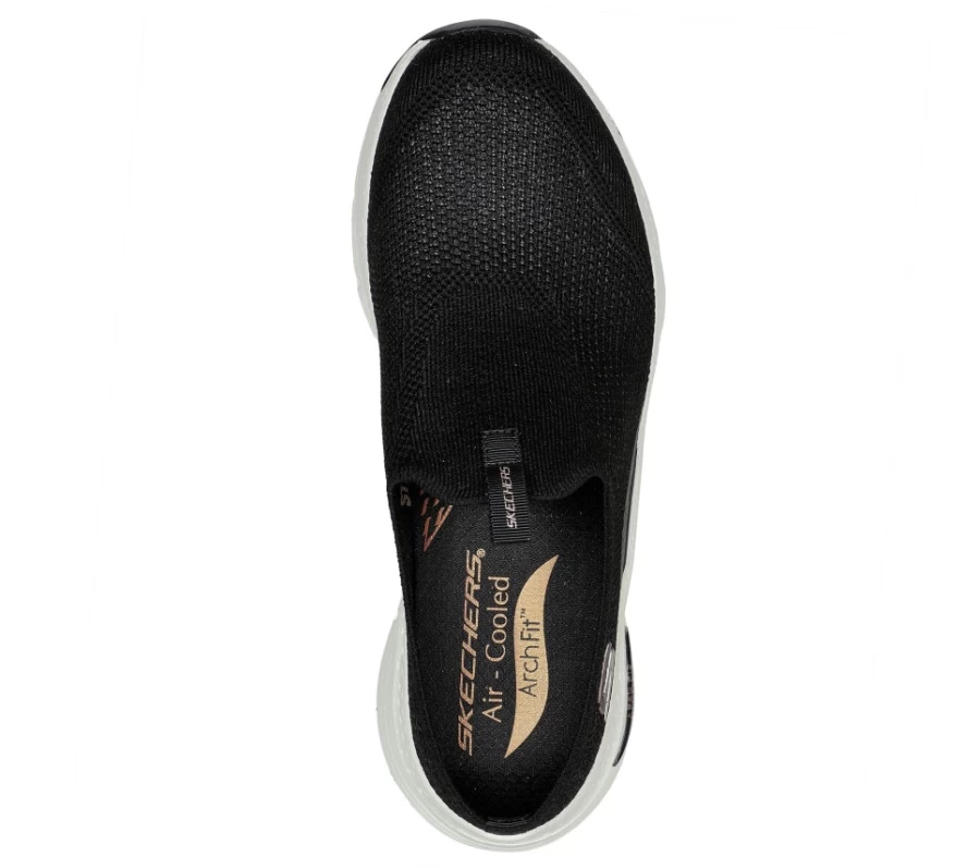 SKECHERS Arch Fit Women's Walking Shoes - Black & Rose Gold Comfort Sneakers for Cool Support