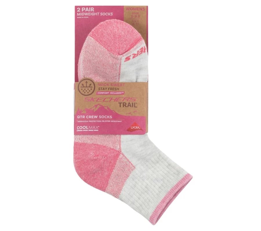 SKECHERS Women's Pink Coolmax Trail Socks 2-Pack - Moisture Wicking Hiking Socks