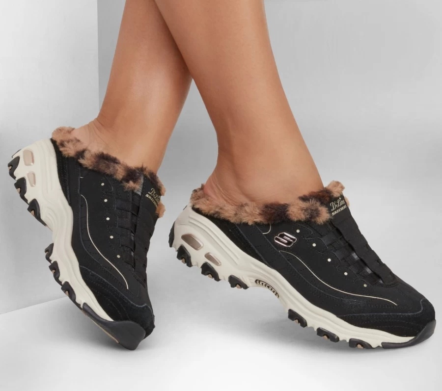 SKECHERS Women's D'Lites - Plush Cloud Sneakers in Black | Lightweight Comfort Walking Shoes