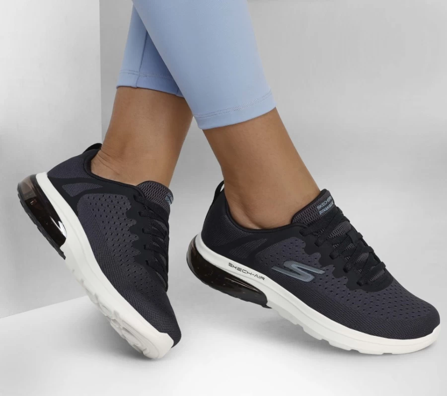 SKECHERS Women's Go Walk Air 2.0 Sneakers - Black & Light Blue Summer Walking Shoes