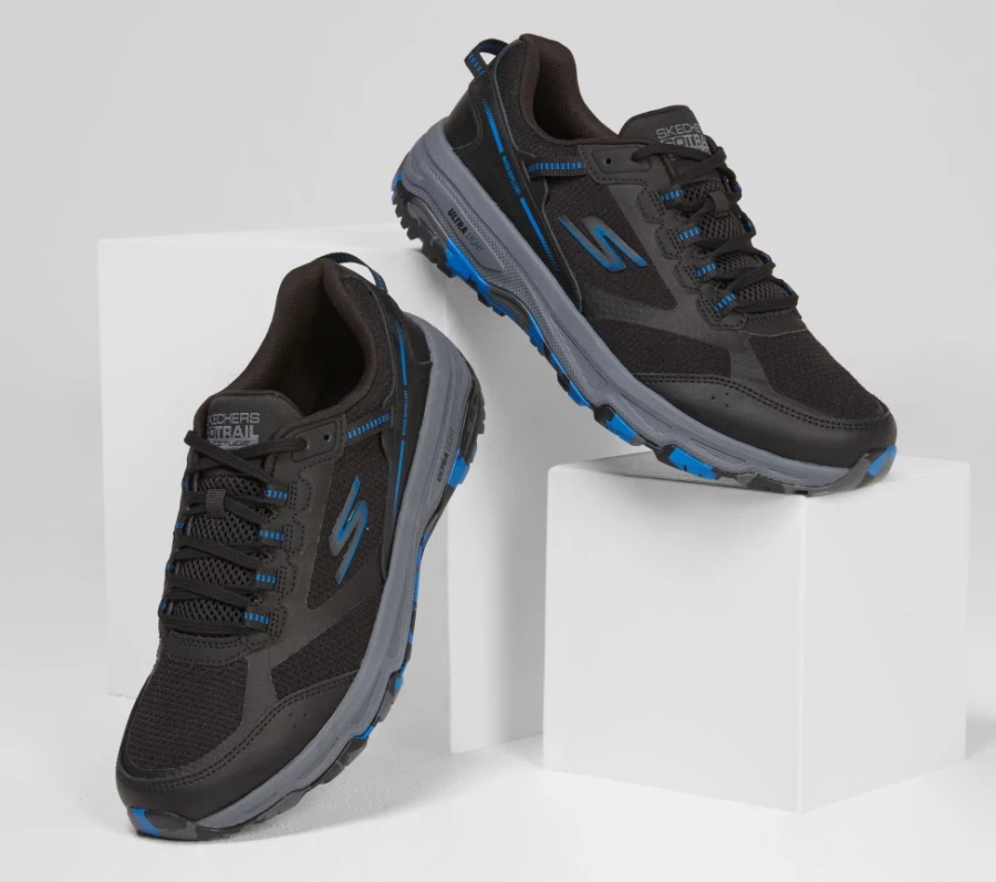 SKECHERS Men's Go Run Trail Altitude Running Shoes - Black & Blue, Marble Rock Design