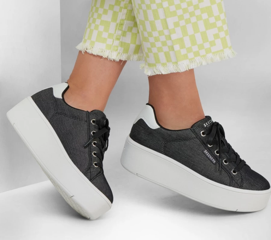 SKECHERS Women's Plateau - The Views Sneakers in Black | Comfortable & Stylish Walking Shoes