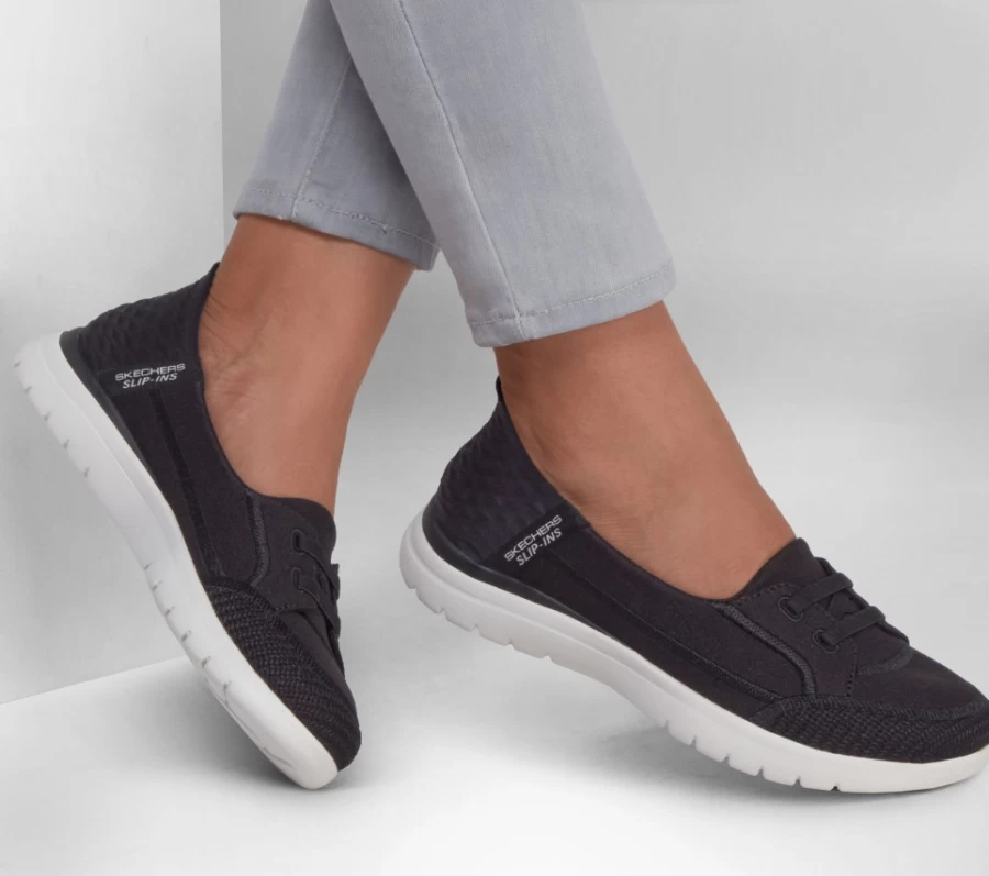 SKECHERS Women's Slip-On Sneakers - Black & White On-The-Go Flex Comfort Walking Shoes