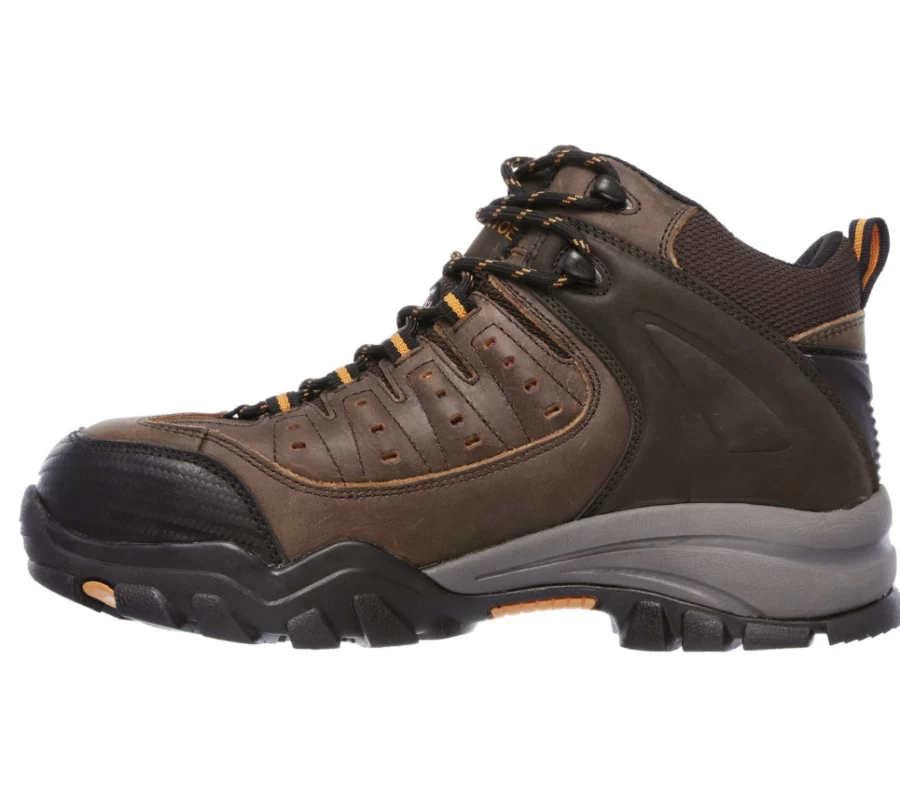 SKECHERS Men's Brown & Orange Work Shoes - Delleker Lakehead St Style