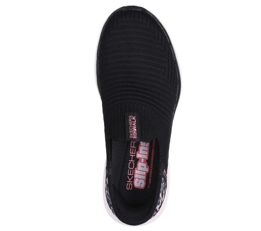SKECHERS Women's Go Walk 6 Slip-On Walking Shoes - Black & Pink | Slip-Ins Comfort Sneakers