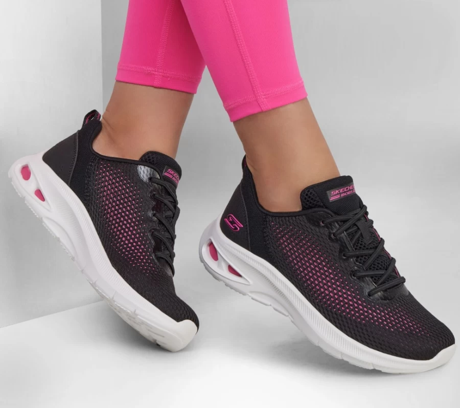 SKECHERS Women's Bobs Unity - Black & Hot Pink Sneakers with Color Accents