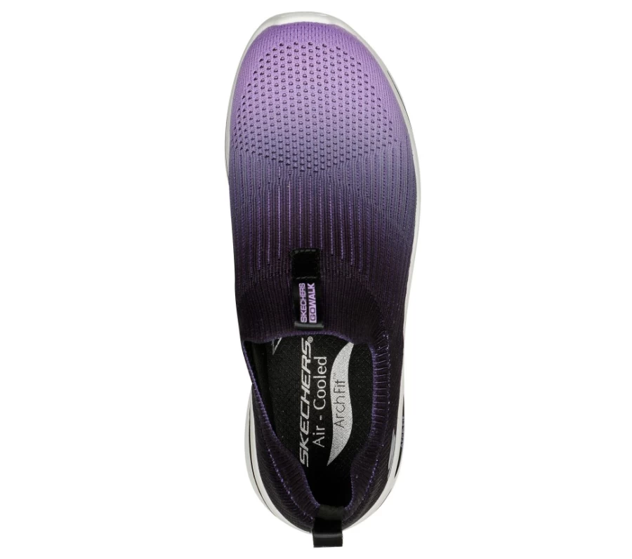 SKECHERS Women's Go Walk Arch Fit - Black/Lavender Slip-On Walking Shoes for Comfort & Support