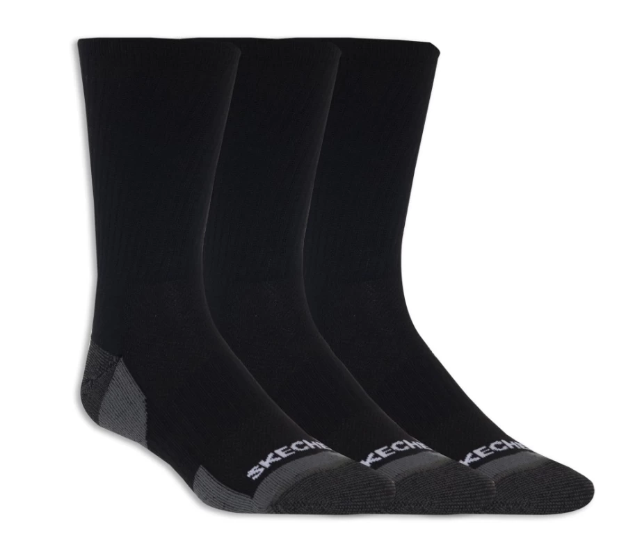 SKECHERS Men's Black Half Terry Crew Socks 3-Pack - Athletic Comfort Socks for Work & Casual Wear