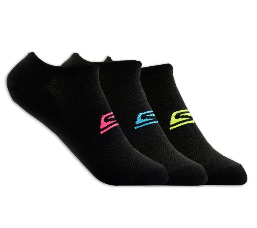 SKECHERS Women's Black No Show Stretch Socks 3-Pack - Invisible Low Cut Liner Socks