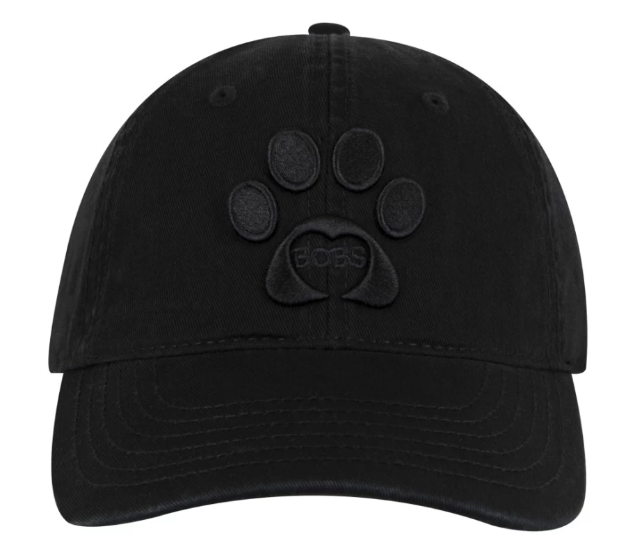 SKECHERS Women's Black Paw Print Twill Washed Hat - Casual Vintage Washed Cap