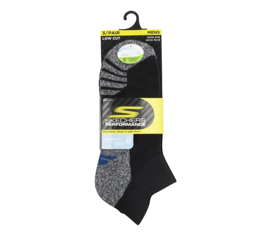 SKECHERS Men's Black Low Cut Terry Liner Socks - 3 Pack Athletic Crew Socks
