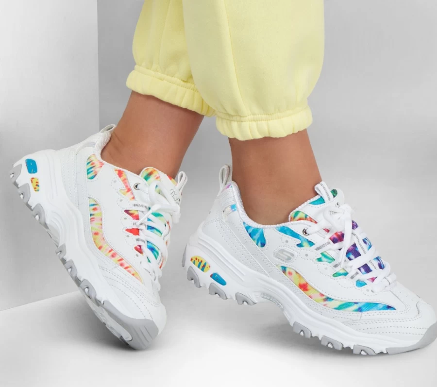 SKECHERS Women's D'Lites Summer Fiesta Sneakers in White & Multi Color