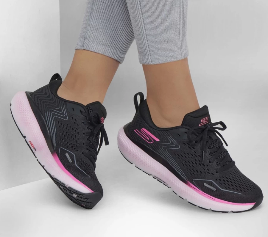SKECHERS Women's Go Run Ride 11 Running Shoes - Black / Pink | Lightweight Comfort for Women Runners