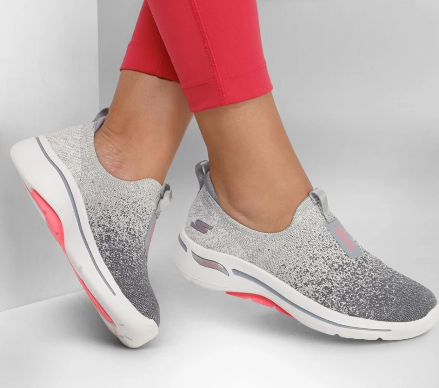 SKECHERS Women's Go Walk Arch Fit - Lunar Views Walking Shoes in Gray & Coral