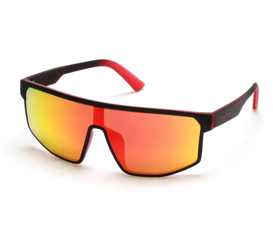 SKECHERS Men's Black Oversized Shield Sunglasses for UV Protection & Style