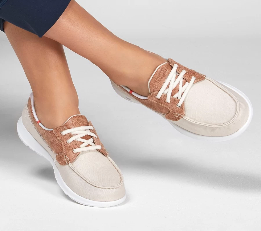 SKECHERS Women's Go Walk Lite - Playa Vista Sneakers in Natural Color | Lightweight Walking Shoes