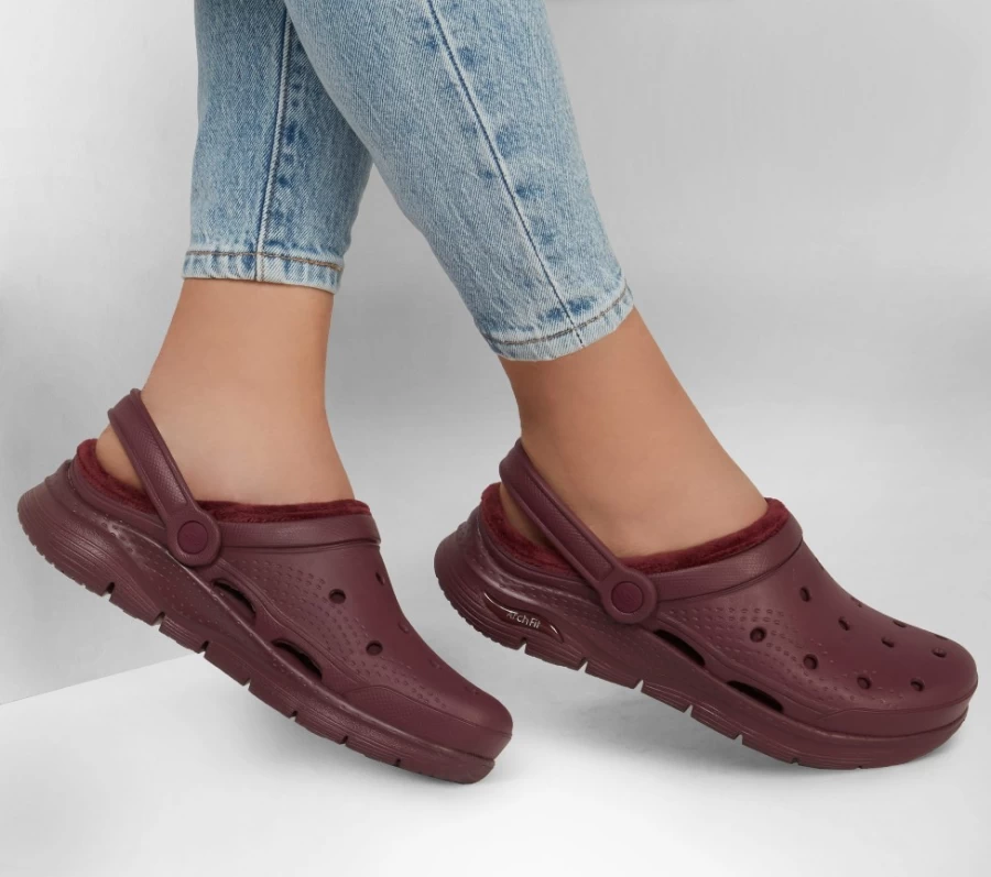 SKECHERS Women's Burgundy Arch Fit Lined Foamies - Cozy Comfort Sneakers