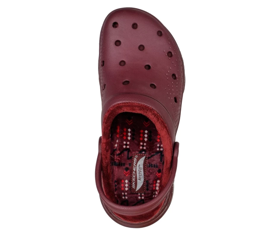 SKECHERS Women's Burgundy Arch Fit Lined Foamies - Cozy Comfort Sneakers
