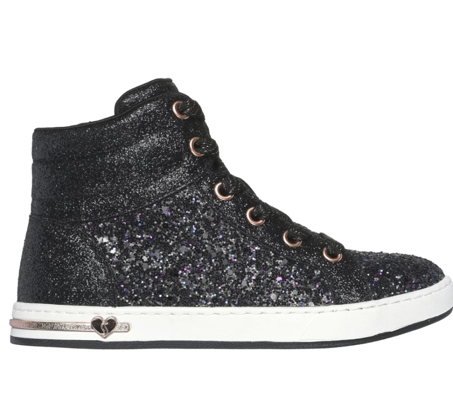 SKECHERS Kids Glitter Glams Sneakers in Black & Rose Gold - Stylish Light-Up Shoes for Girls