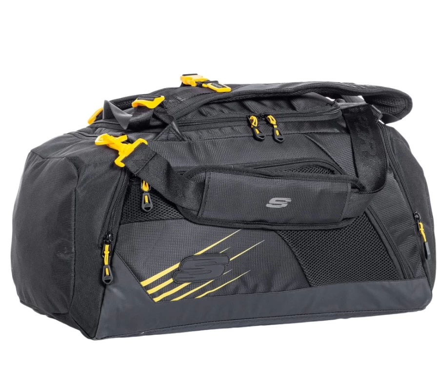 SKECHERS Men's Black Mesh Duffel Bag - Small Travel Gym Sports Carry On Bag