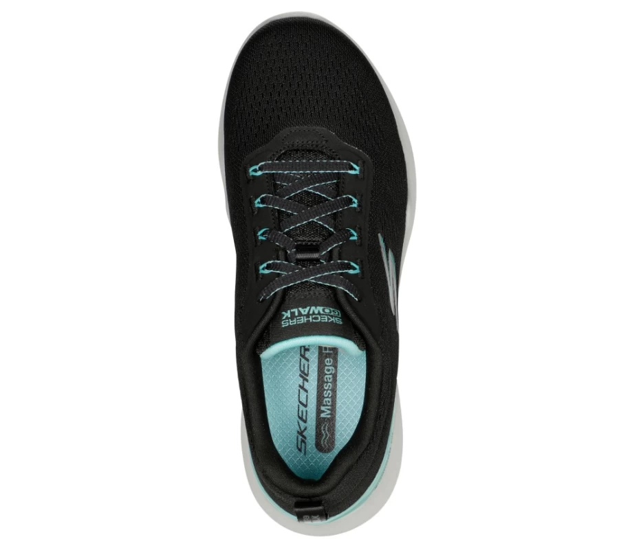SKECHERS Women's Go Walk Massage Fit Walking Shoes - Black & Turquoise Slip-On Sneakers for Comfort & Support