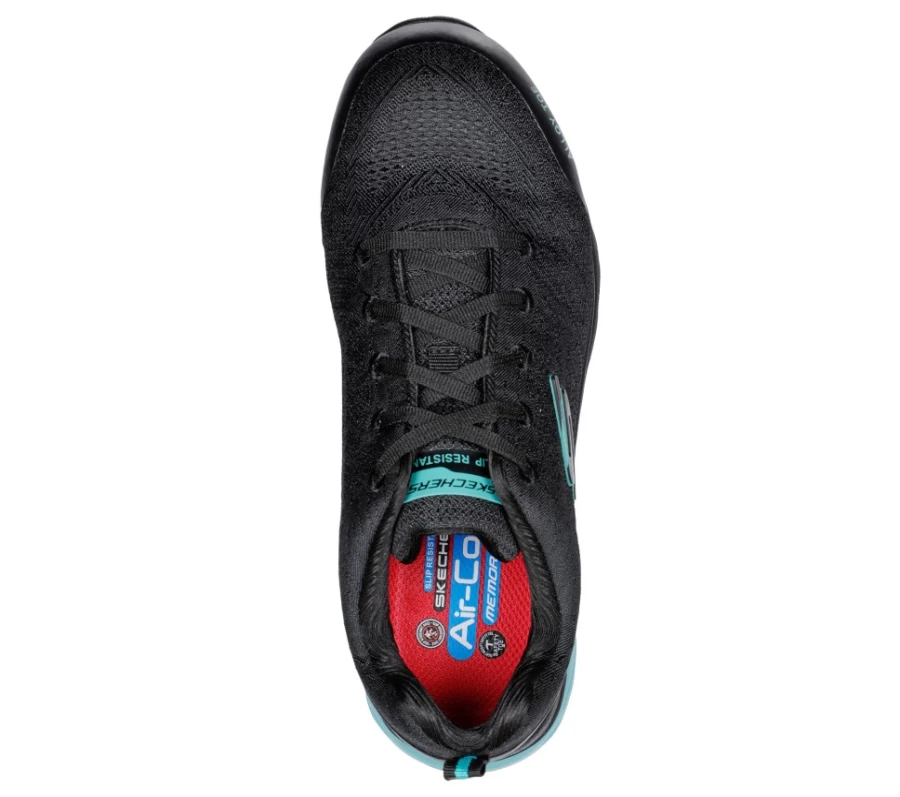 SKECHERS Women's Glide-Step Sr Adilly Alloy Toe Work Shoes in Black & Teal
