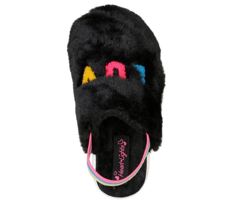 SKECHERS Kids Heart Lights Sandals - Black Multi Color Luv You Light-Up Shoes for Children