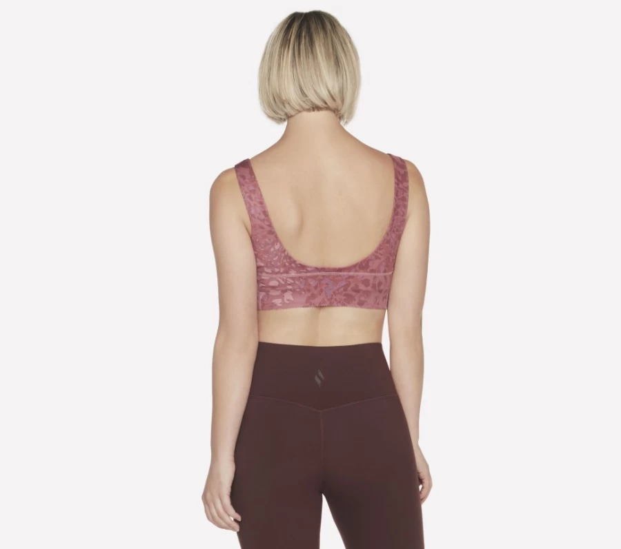 SKECHERS Women's Mauve Leopard Print Longline Sports Bra - Gosculpt Support Workout Top