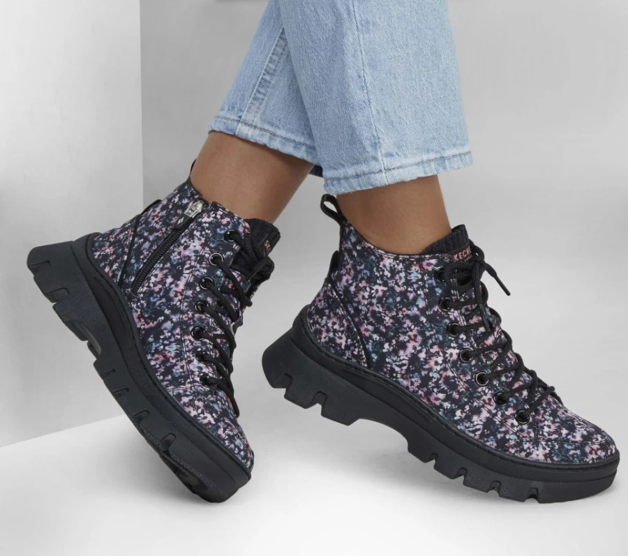 SKECHERS Women's Roadies Surge - Black & Multi Floral Sneakers