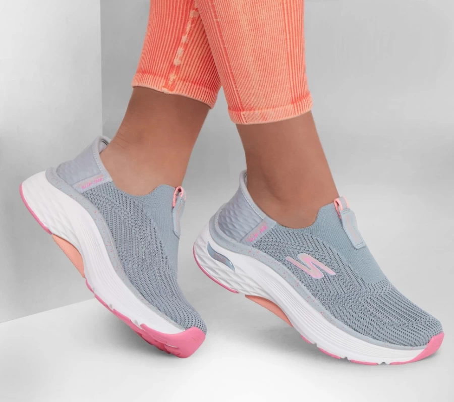 SKECHERS Women's Slip-Ins Max Cushioning Sneakers - Fluidity in Gray & Pink | Lightweight Comfort Walking Shoes