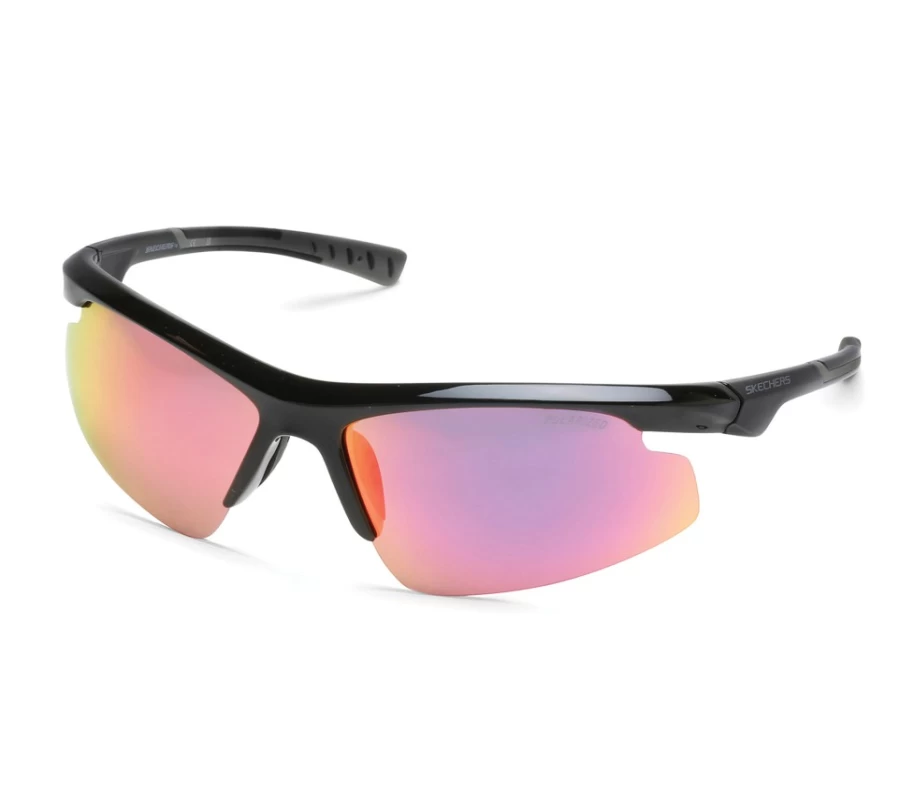 SKECHERS Men's Black Semi-Rimless Sport Wrap Sunglasses for Active Lifestyle