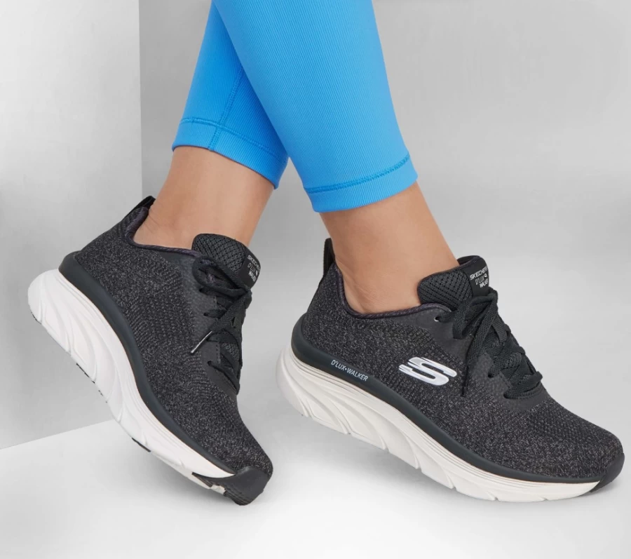 "SKECHERS Women's D'Lux Walker Relaxed Fit Sneakers in Black - Daily Comfort & Style"