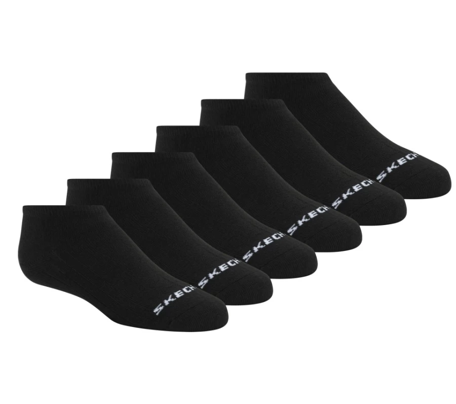 SKECHERS Men's Black No-Show Socks 6 Pack - Non-Terry Low Cut Invisible Liner Sli