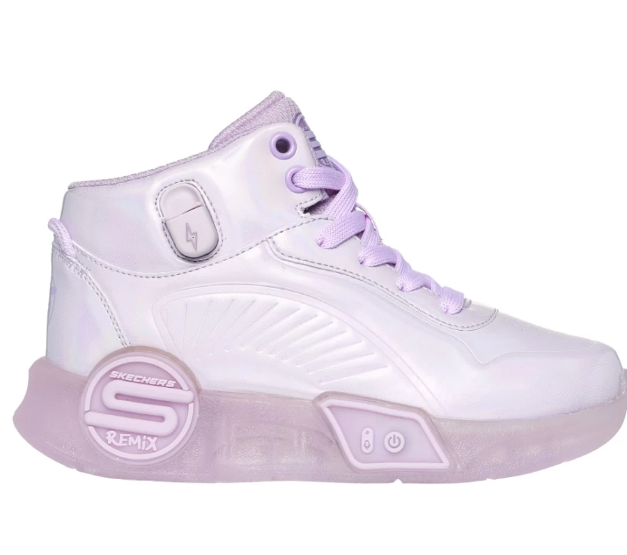 SKECHERS Kids Lavender S-Lights Remix - Pearlescent Sneakers