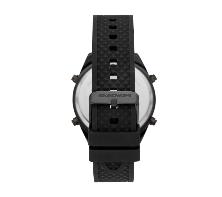 SKECHERS Men's Black Digital Watch with Blue Face - Stylish Sport Watch for Men