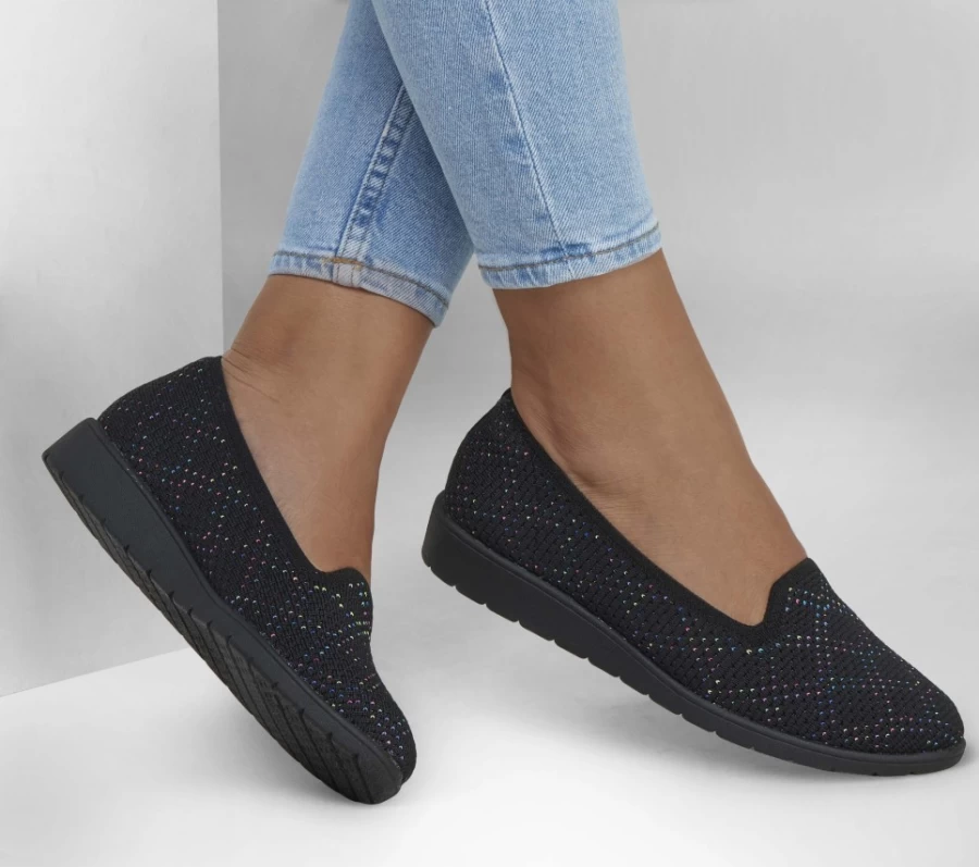 SKECHERS Women's Cleo Flex Wedge Sneakers in Black & Multi Color - Comfortable & Stylish Footwear