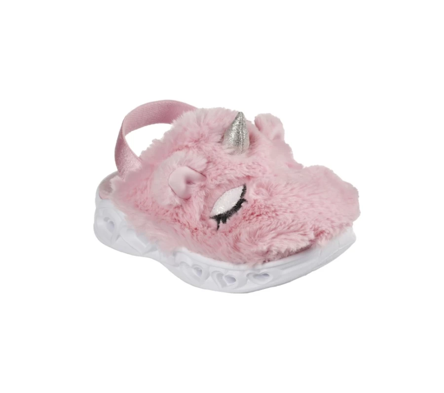 SKECHERS Kids Pink Heart Lights Sandals - Unicorn Snuggles Light-Up Shoes for Girls