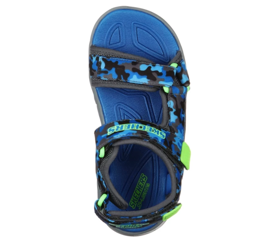 SKECHERS Kids' Hypno-Splash Sun Breaks Sneakers in Blue & Lime | S Lights Collection