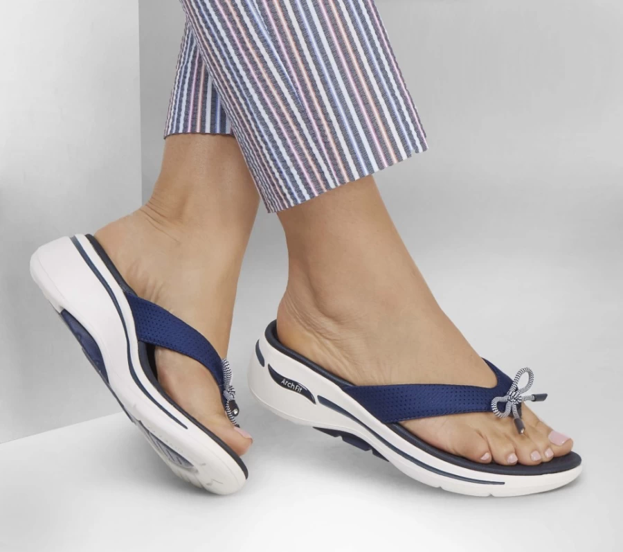 SKECHERS Women's Go Walk Arch Fit Sandal - Navy Lakeside Comfortable Walking Shoes