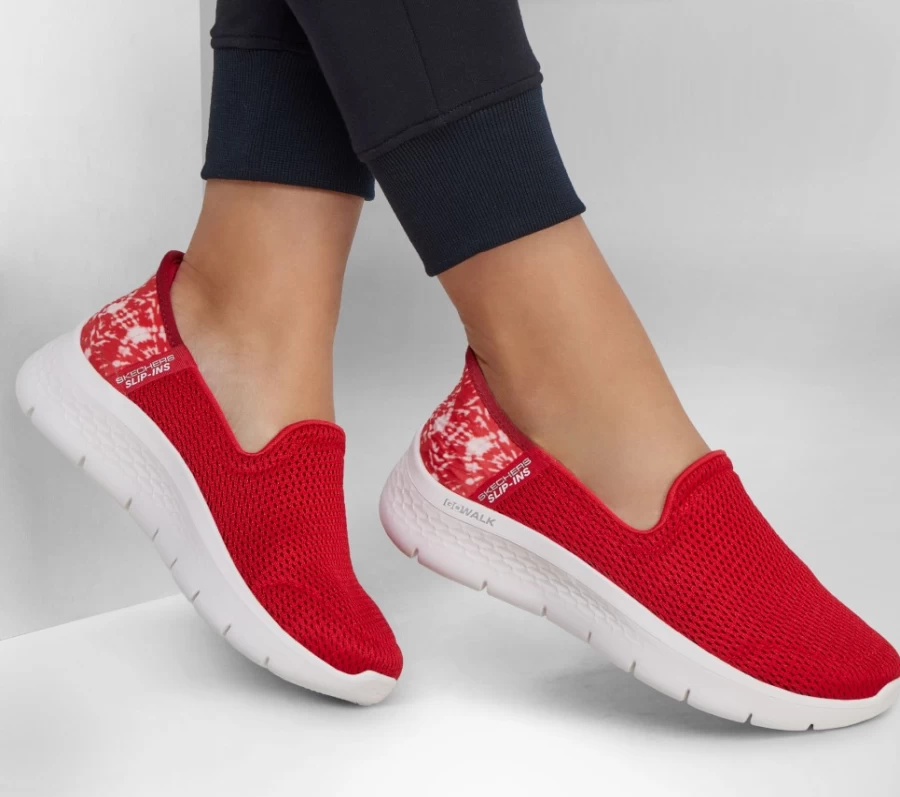 SKECHERS Women's Slip-On Go Walk Flex Sneakers in Red - Comfortable Walking Shoes