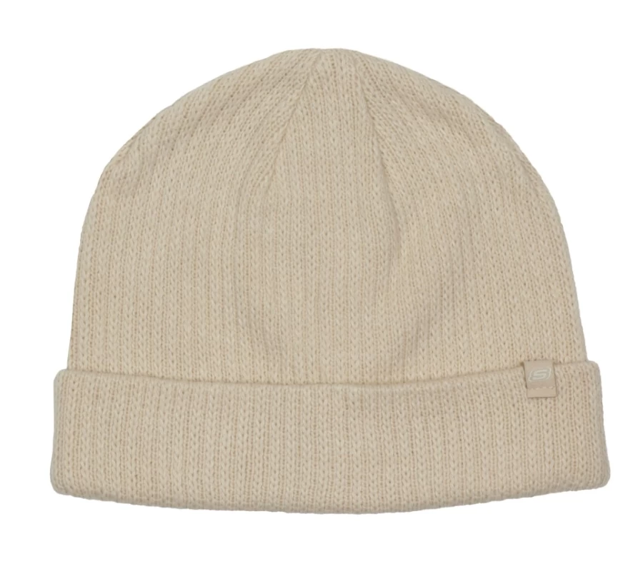 SKECHERS Men's Solid Rib-Knit Beanie Hat in Natural - Warm Winter Cap