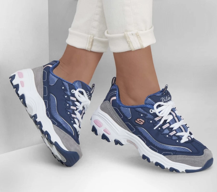 SKECHERS Women's D'Lites - New Journey Sneakers in Navy & Gray | Lightweight Comfort Walking Shoes