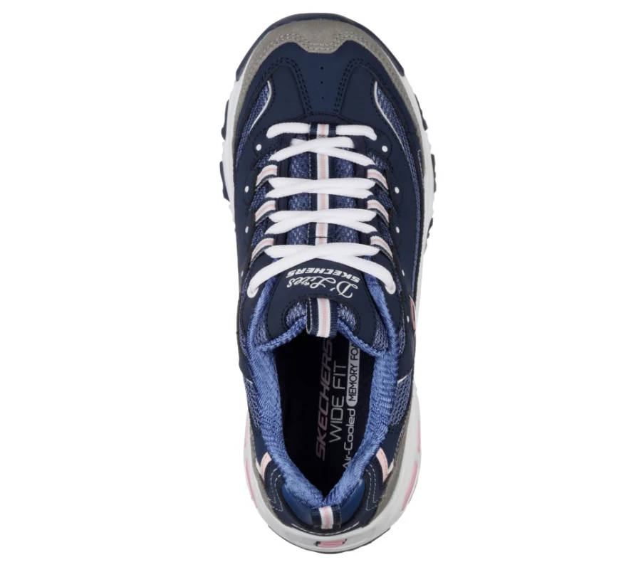 SKECHERS Women's D'Lites - New Journey Sneakers in Navy & Gray | Lightweight Comfort Walking Shoes