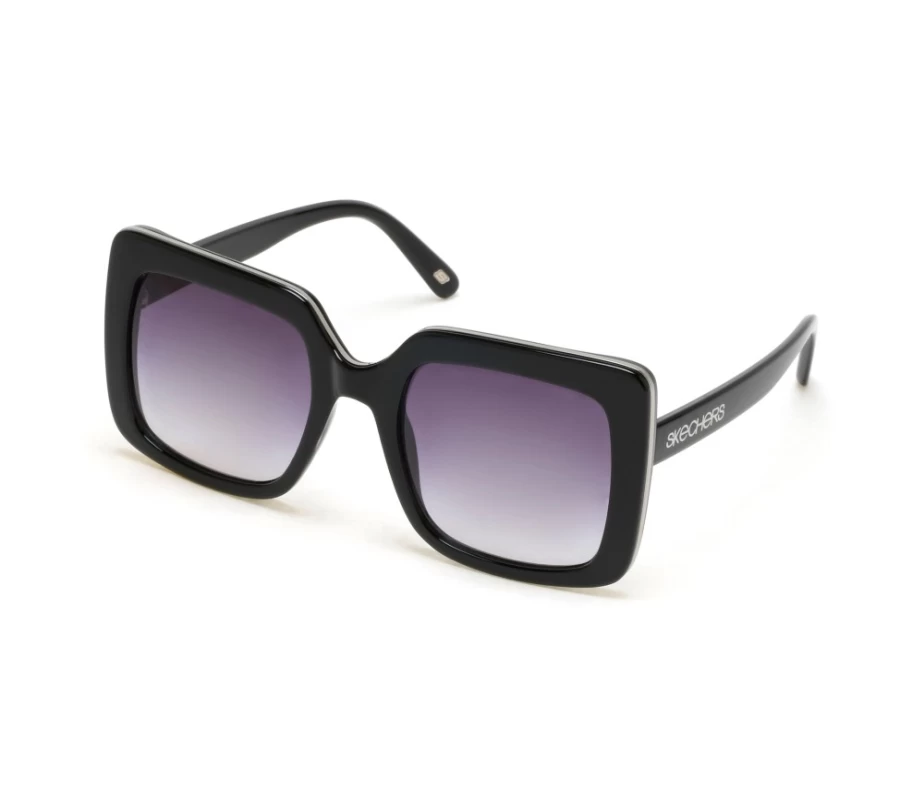 SKECHERS Women's Black Oversized Square Sunglasses with Metal Trim