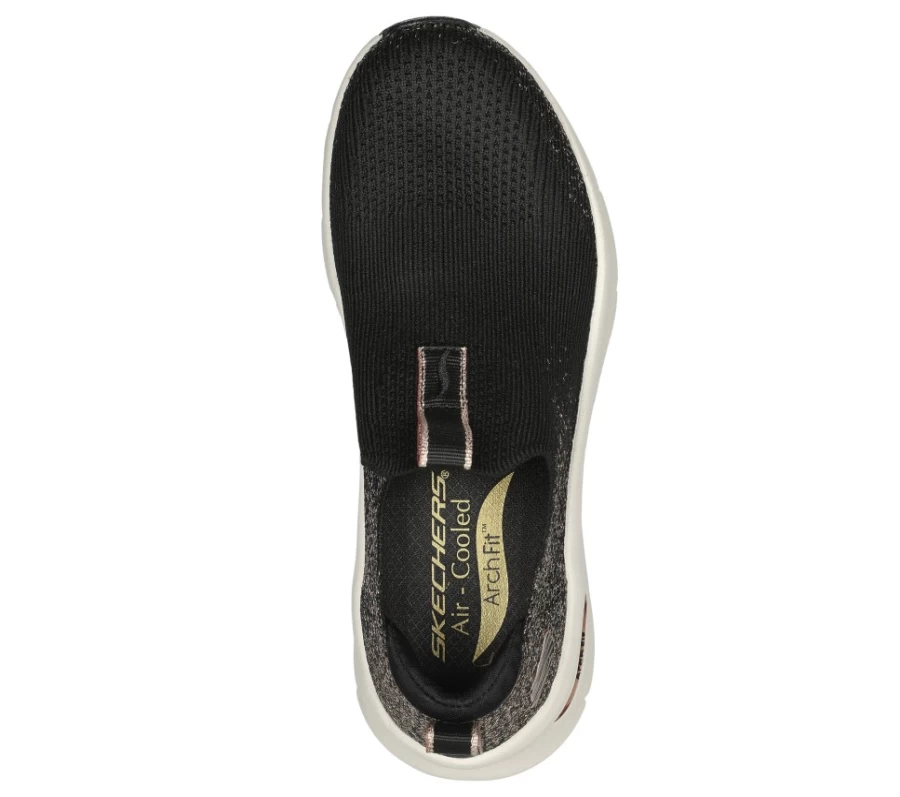 SKECHERS Women's Arch Fit D'Lux - Glimmer Dust Relaxed Fit Sneakers in Black & Rose Gold