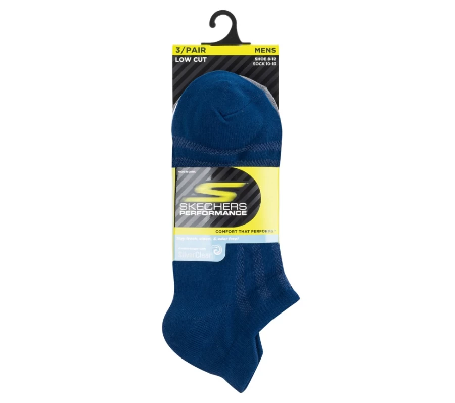 SKECHERS Men's Navy Low Cut Godri Socks 3-Pack Athletic Crew Socks